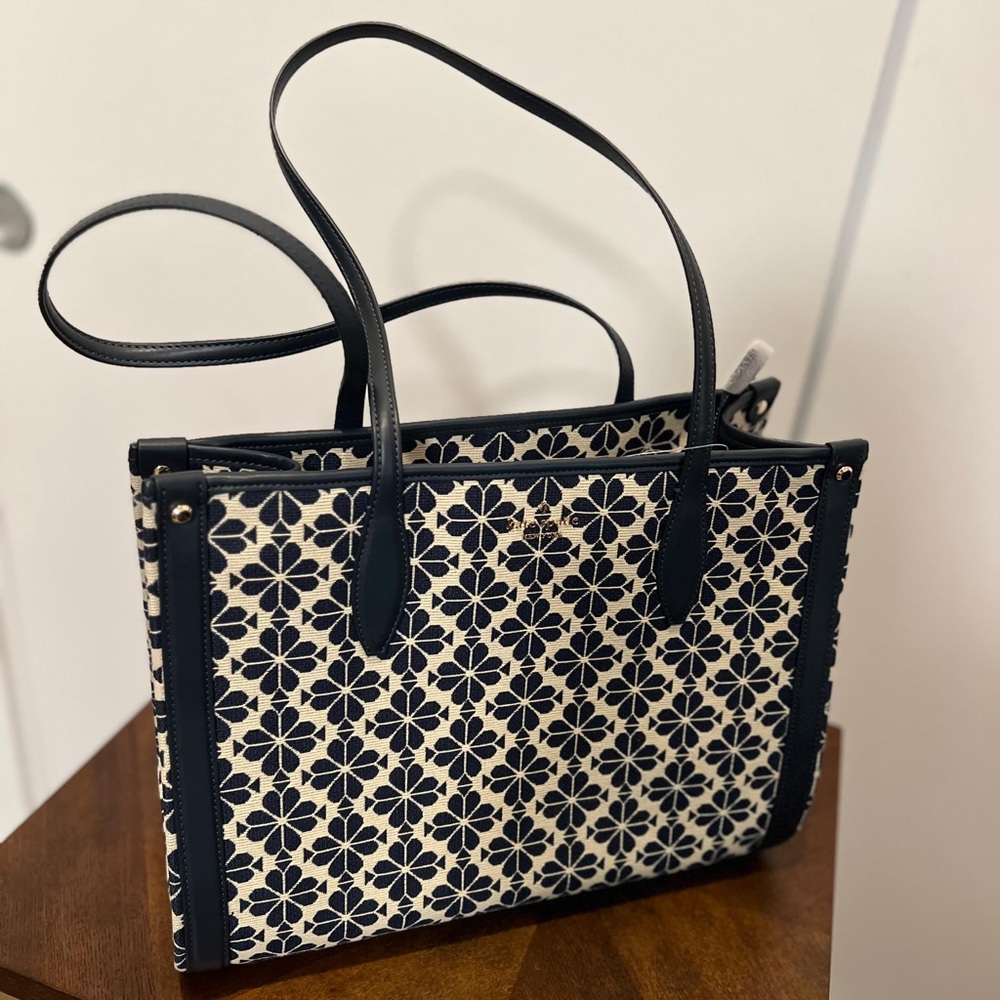 Kate Spade Embroided tote. Spade Flower Jacquard. Floral blue bag. Summer tote